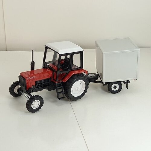 масштабная модель мом трактор мтз 82 люкс 2 металл с прицепом белая будка красный черный 1 43 Масштабная модель МОМ Трактор МТЗ-82 Люкс-2 (металл) с прицепом белая будка, красный/черный, 1:43