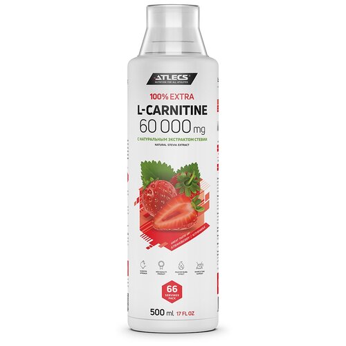 Atlecs L-carnitine 60000 мг л-карнитин для похудения без сахара, клубника 500 мл, 66 п. atlecs l carnitine 60000 mg 500 мл ананас