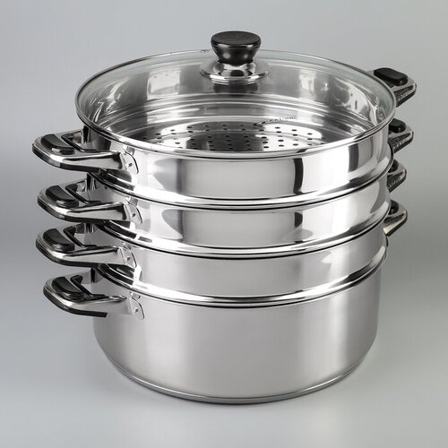 Мантоварка Алтын 7 л d30 см 3 секции с теплораспределительным слоем стеклянная крышка индукция 13638₽