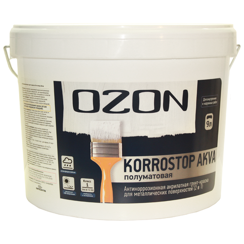 Краска акриловая OZON Korrostop Akva полуматовая бесцветный 9 л 11 кг ozon mebellack бесцветный полуглянцевая 9 кг 9 л