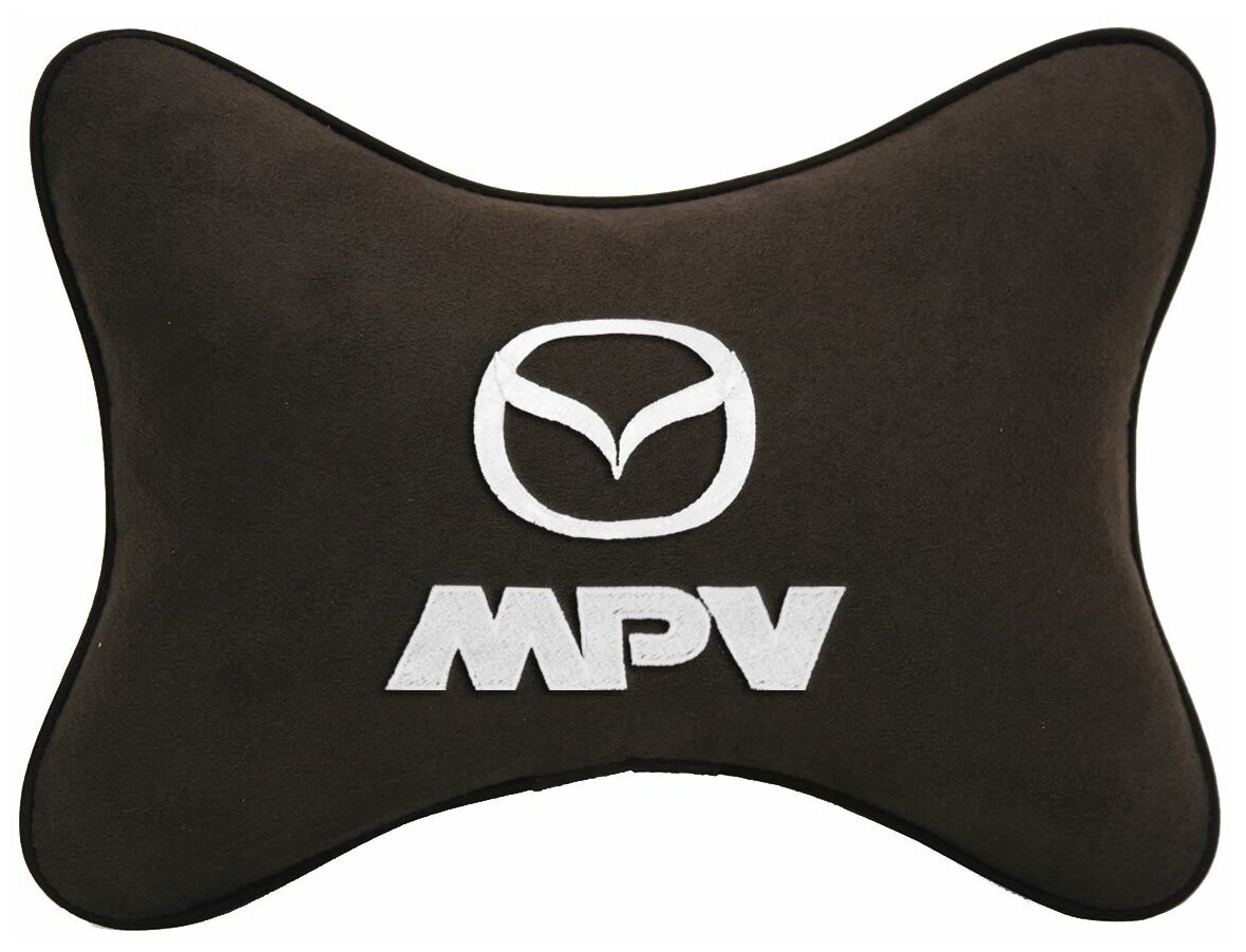 Автомобильная подушка на подголовник алькантара Coffee c логотипом автомобиля MAZDA MPV