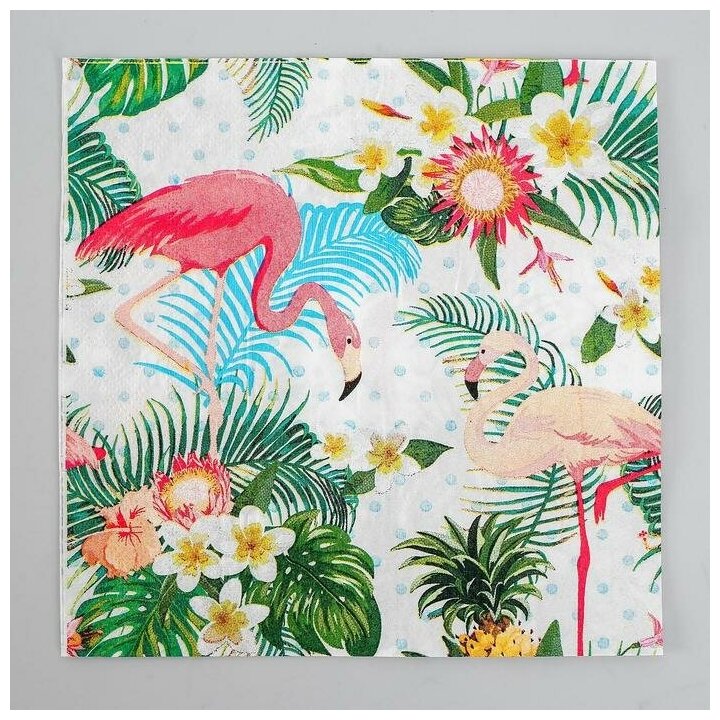 Салфетки бумажные «Фламинго с цветами», 33х33 см, набор 20 шт. - фотография № 1