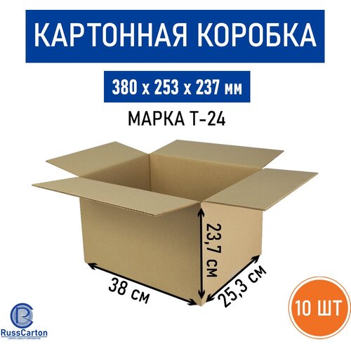 Картонная коробка для хранения и переезда RUSSCARTON, 380х253х237 мм, Т-24 бурый, 10 ед.