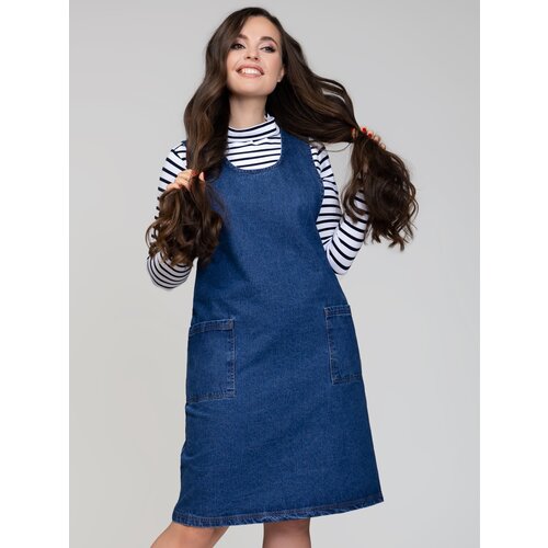 Сарафан With street, хлопок, прямой силуэт, карманы, размер 56, голубой