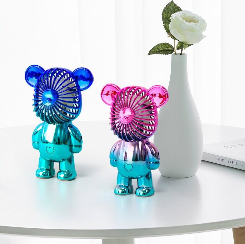 Портативный вентилятор настольный Мишка BearBrick с 3 скоростями розово-бирюзовый - фотография № 4