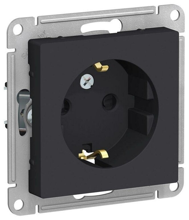 Механизм розетки 1-м СП AtlasDesign 16А IP20 с заземл. защ. шторки карбон SchE, SCHNEIDER ELECTRIC ATN001045 (1 шт.)
