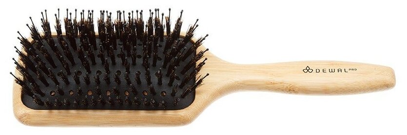 Щетка массажная DEWAL PRO BAMBOO, бамбуковая, пластиковый штифт+натуральная щетина, прямоугольная, 11 рядов BRBAM383