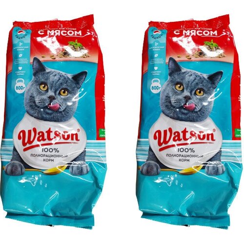 Watson/ Сухой корм для взрослых кошек с мясом/ 2 уп. по 800гр.