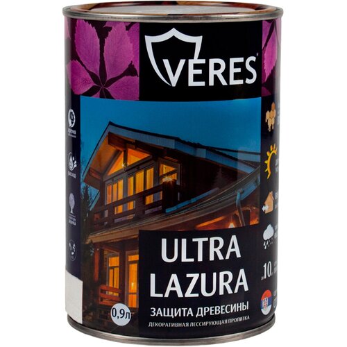 Декоративная пропитка для дерева Veres Ultra Lazura №12, глянцевая, 0,9 л, белая декоративная пропитка для дерева veres gold lazura 2 глянцевая 10 л сосна