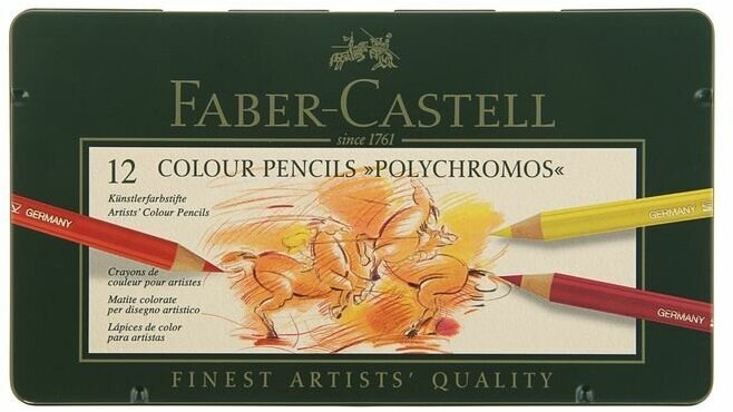 Карандаши цветные Faber-Castell Polychromos набор цветов в металлической коробке 12 шт. - фото №8