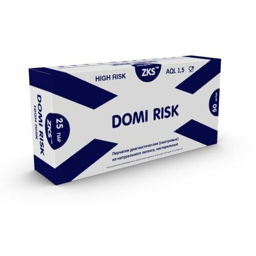 Купить Перчатки латексные сверхпрочные ZKS Domi Risk, цвет: синий, размер M, 50 шт. (25пар), вес пары 26 грамм латекса