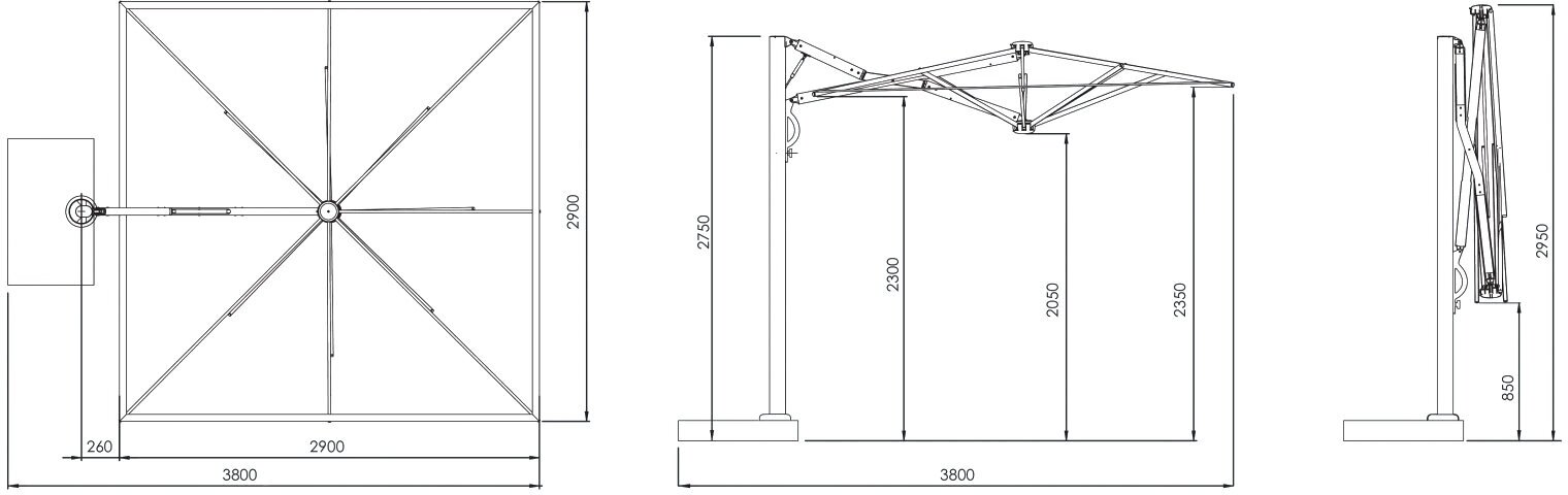 Профессиональный зонт с боковой опорой Astro Carbon, Scolaro, 2.9 х 2.9 м - фотография № 11