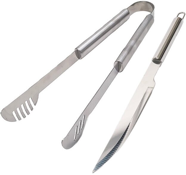Нож и щипцы кухонные, набор кухонных принадлежностей, для гриля и барбекю (BBQ), из нержавеющей стали, 2 предмета - фотография № 2
