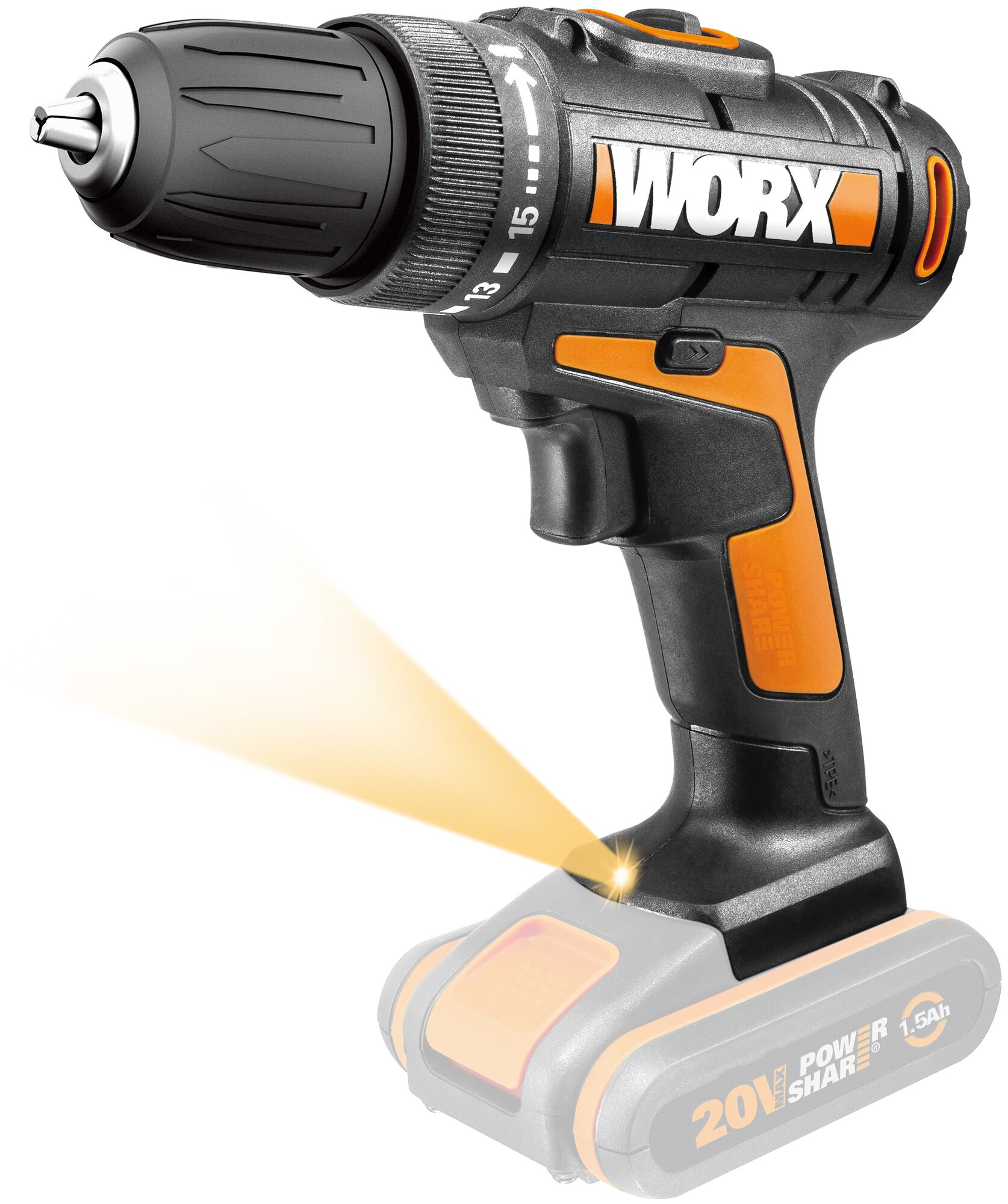 Дрель-шуруповерт WORX WX101.9 20V 30Нм аккумуляторная без батареи и зарядки