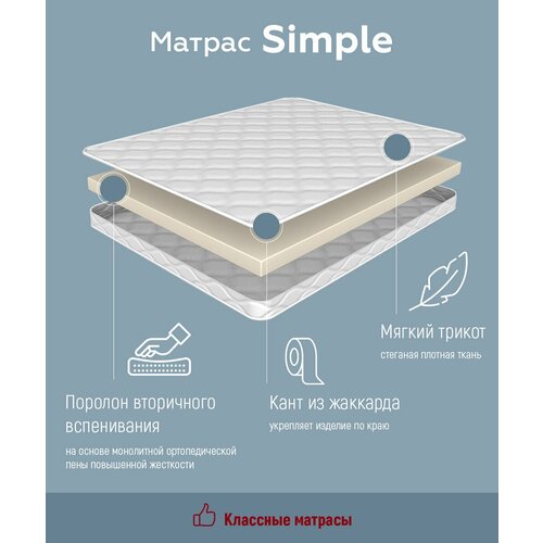 Матрас SIMPLE высота 17см для сна на диван кровать ортопедическая пена ВВ стеганный жаккард (200 / 200)