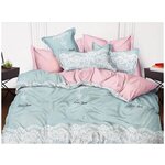 Комплект постельного белья Latona Sleep Розово-голубой 1.5 (полутороспальный), сатин, сатин-люкс, постельное белье, пододеяльник, простынь, 2 наволочки - изображение