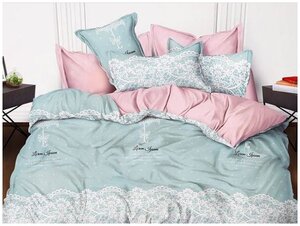 Фото Комплект постельного белья Latona Sleep Розово-голубой Евро, евростандарт сатин, сатин-люкс, постельное белье, пододеяльник, простынь, 2 наволочки