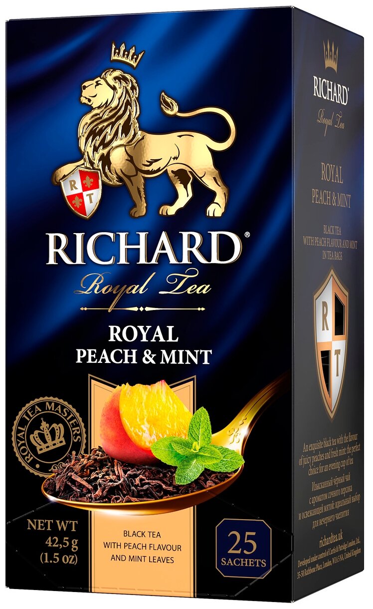 Чай Richard "Royal Peach & Mint" черный ароматизированный 25 сашет - фотография № 2