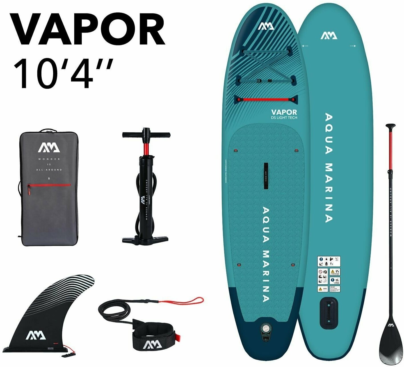 Сапборд надувной с веслом Aqua Marina Vapor 10'4 315х79х15 см синяя комплектация: весло насос сумка плавник лиш грузоподъемность 140 кг (BT-23VAP)