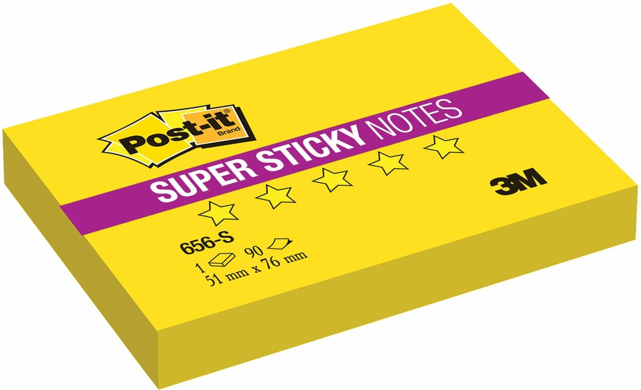 Блок самоклеящийся бумажный 3M Super Sticky 656-S 7100027435 76x51мм 90лист. неон желтый 1цв. в упак.
