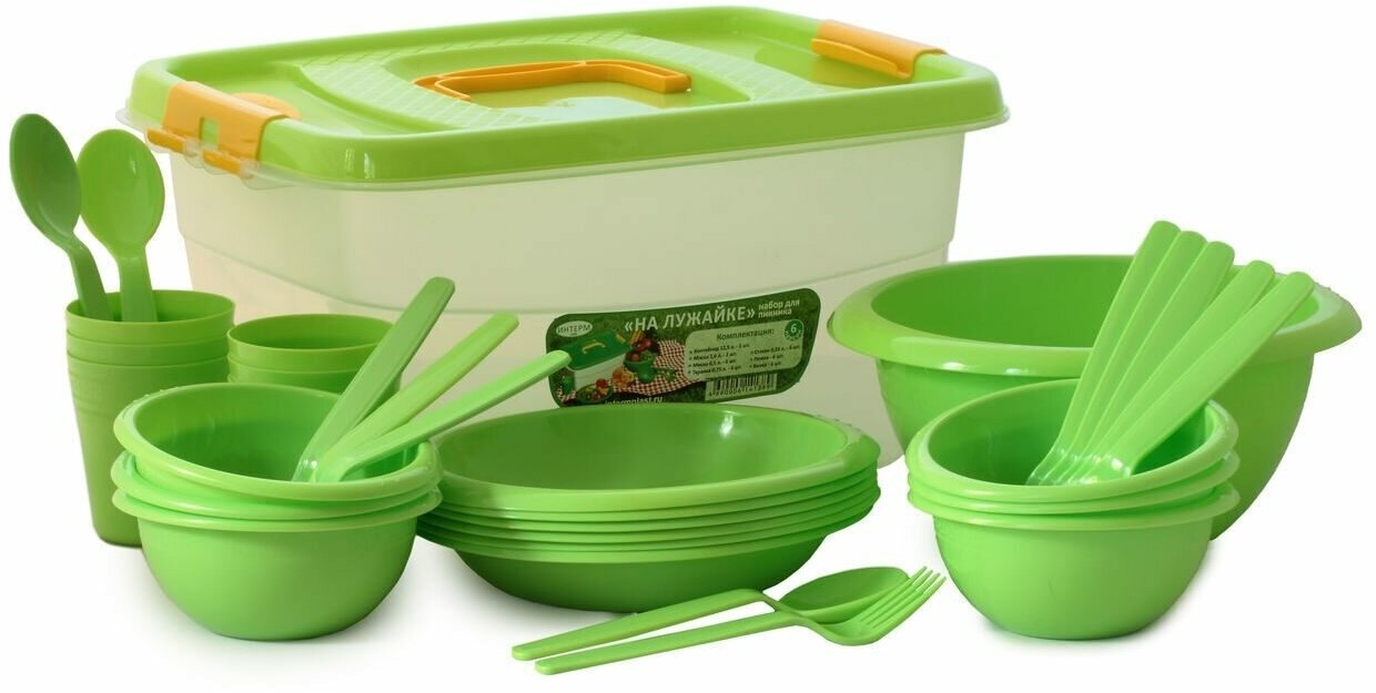 Набор пластиковой посуды "На лужайке" на 6 персон салатовый