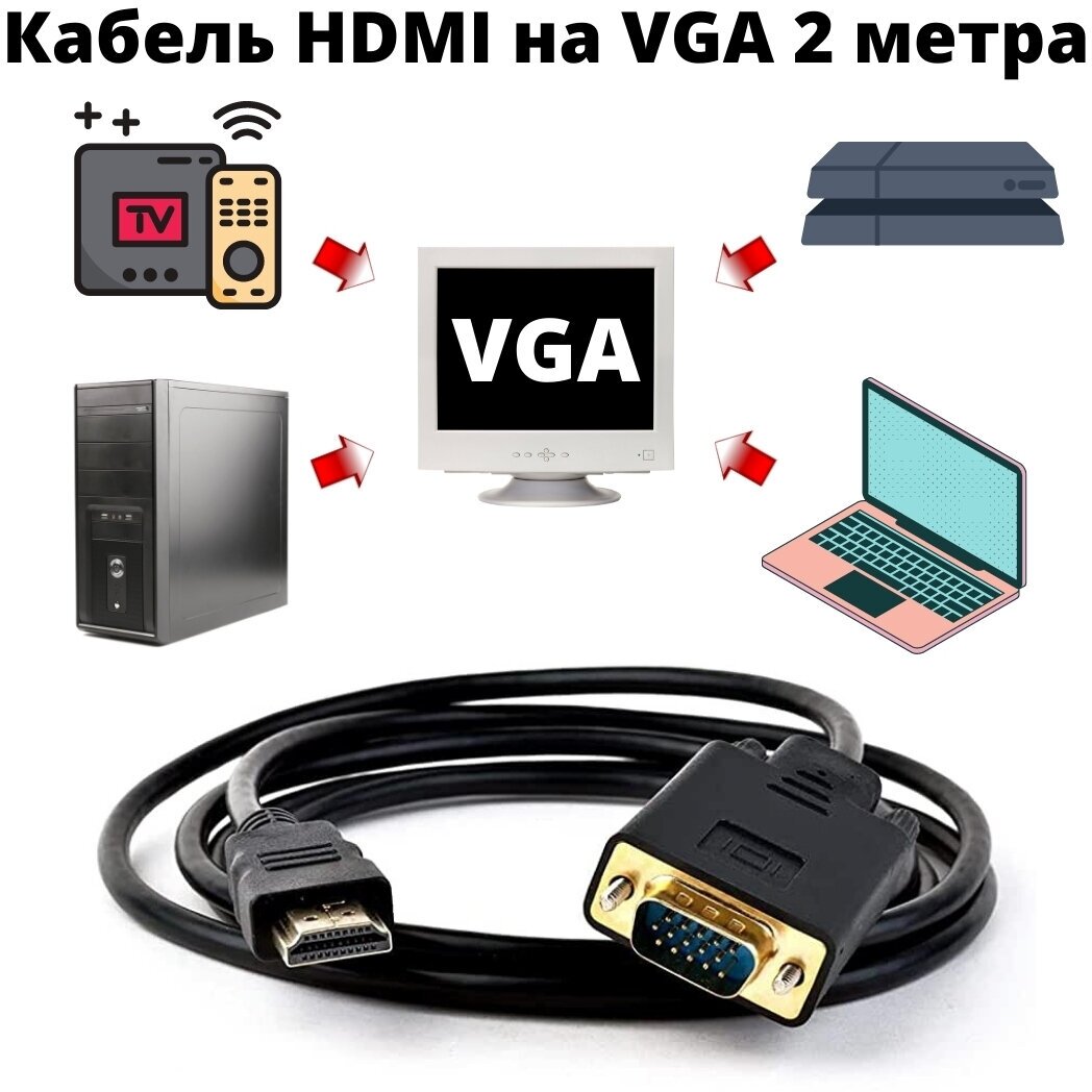 Кабель адаптер переходник HDMI/VGA 2 метра