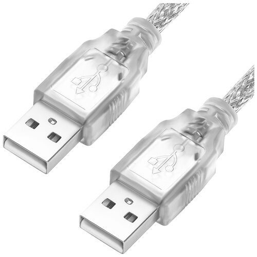 Кабель GCR USB 2.0 am - USB 2.0 am (GCR-UM3M-BB2S), 0.3 м, прозрачный gcr кабель 1 0m usb 2 0 am угловой левый bm угловой правый черный 28 28 awg экран армированный морозостойкий