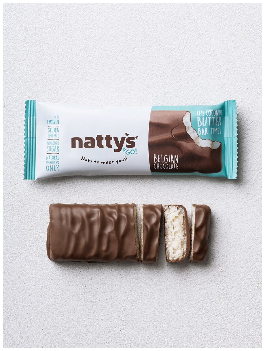 Шоколадный батончик `NATTYS` с мякотью кокоса в молочном шоколаде 45 г - фотография № 3