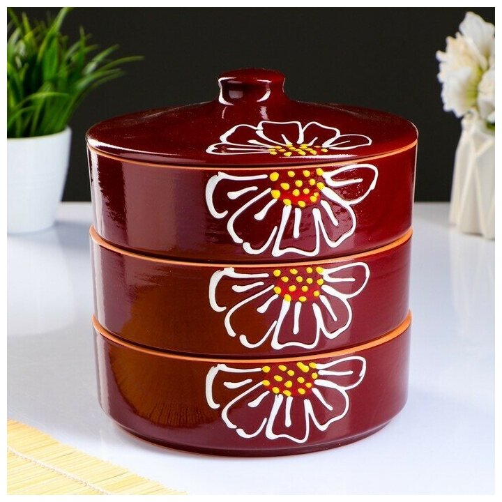 Набор для холодца Псковский гончар Подарочный, керамика, 3 ёмкости, 0.75 л, коричневый