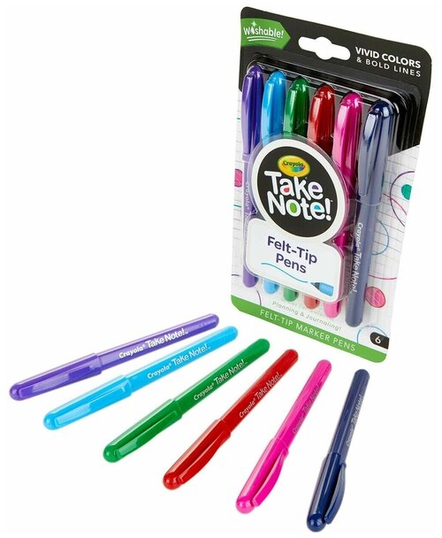 Crayola 6 смываемых ультратонких фломастеров Take Note, 58-6532