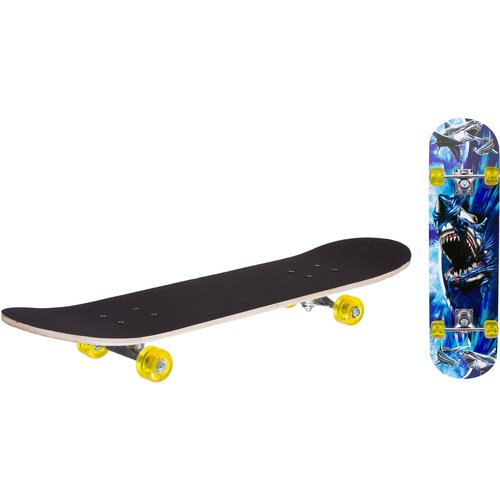 Скейтборд детский деревянный. черный/синий с принтом. арт IT106689