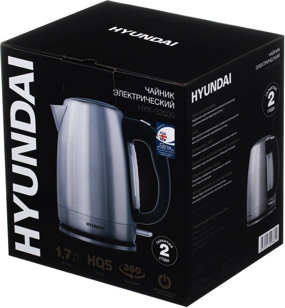 Чайник электрический HYUNDAI , 2200Вт, черный - фото №5