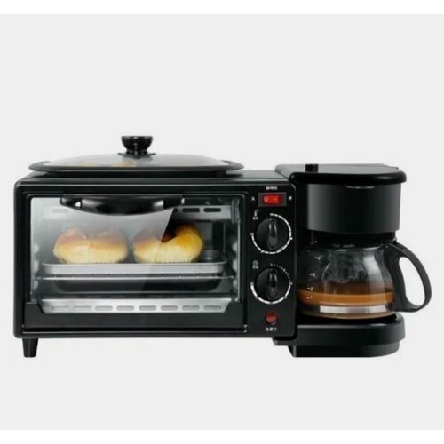 Мини-печь Три в одном печь/машина для завтрака/кофемашина, черный