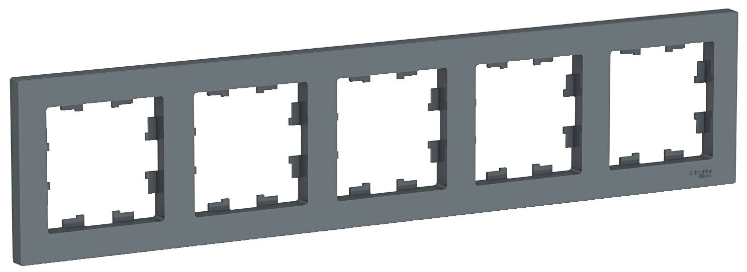 Рамка для розетки выключателя пятерная Schneider Electric (Systeme Electric) Atlas Design Антибактериальное покрытие Грифель ATN000705 1шт