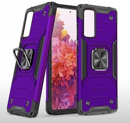 Противоударный чехол для Samsung Galaxy A23 4G фиолетовый с пластиной для магнитного автодержателя и кольцом подставкой
