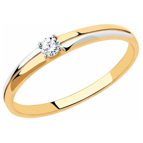 Кольцо помолвочное Diamant, красное, желтое золото, 585 проба, фианит, размер 15.5
