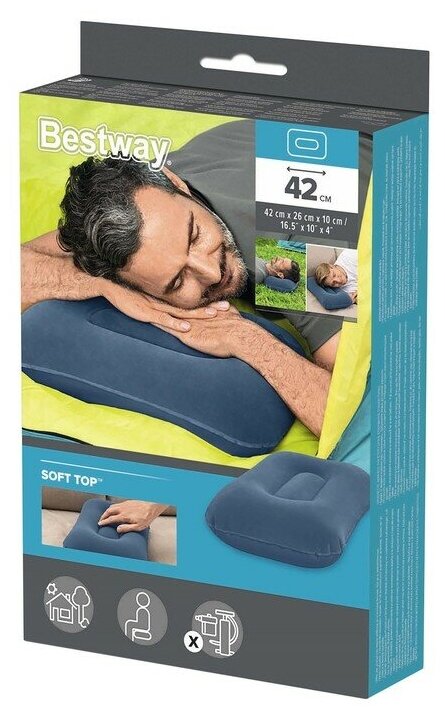 Надувная подушка Bestway Flocked Air Pillow 67121, 42х26 см, синий - фотография № 7