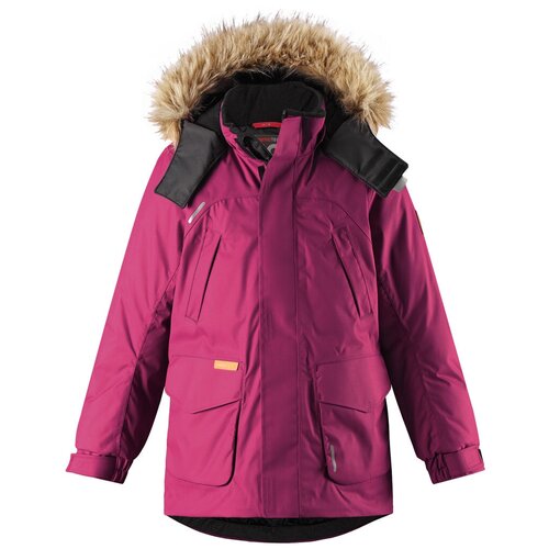 фото Парка reima зимняя зимний, карманы, капюшон, отделка мехом, размер 104, розовый