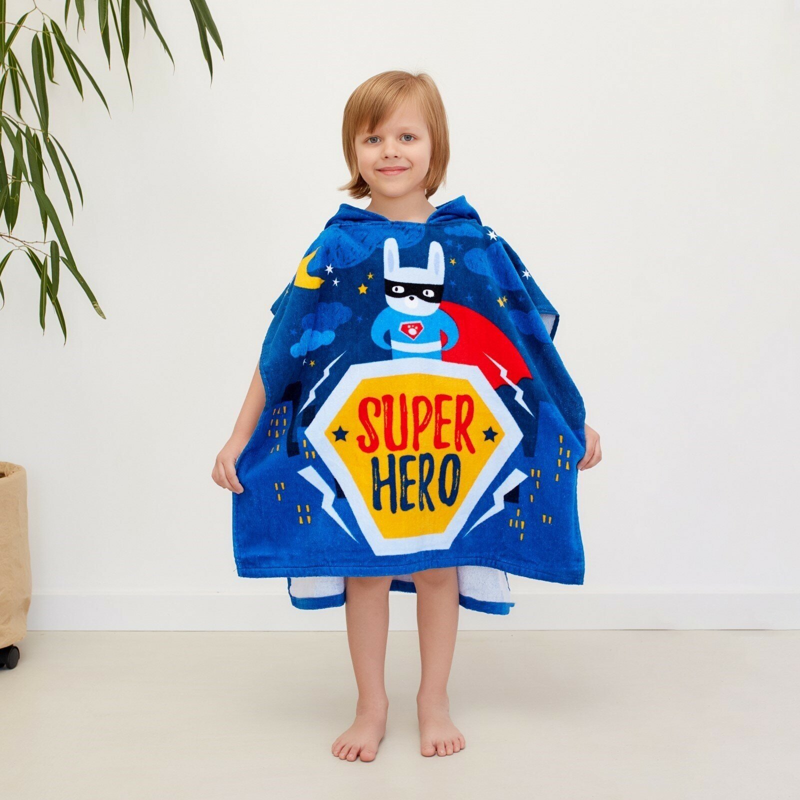 Полотенце-пончо детское махровое "Super Hero" 60*120см, 100% хлопок, 300гр/м2