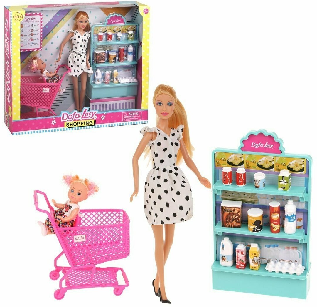 Набор игровой: «Супермаркет» 2 куклы, 16 предметов в комплекте DEFA LUCY 8364a