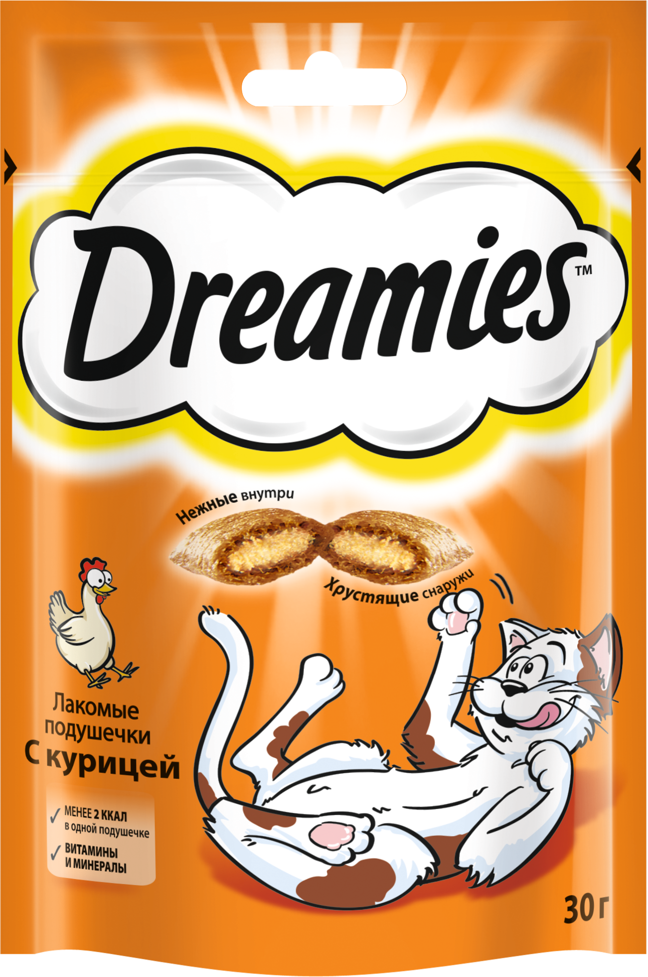 Dreamies лакомство для кошек, подушечки c курицей 30 гр