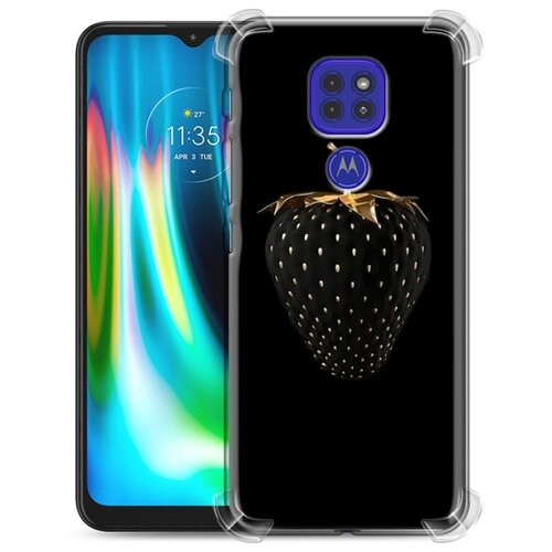 Дизайнерский силиконовый с усиленными углами чехол для Motorola Moto G9 Play Темная клубничка