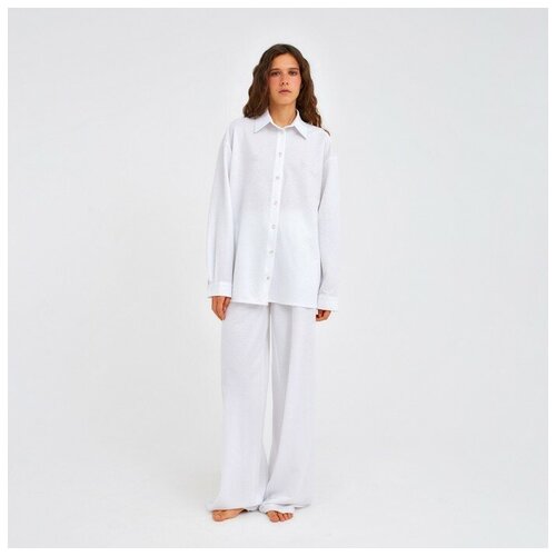 фото Пижама minaku, брюки, сорочка, длинный рукав, карманы, размер 42, белый