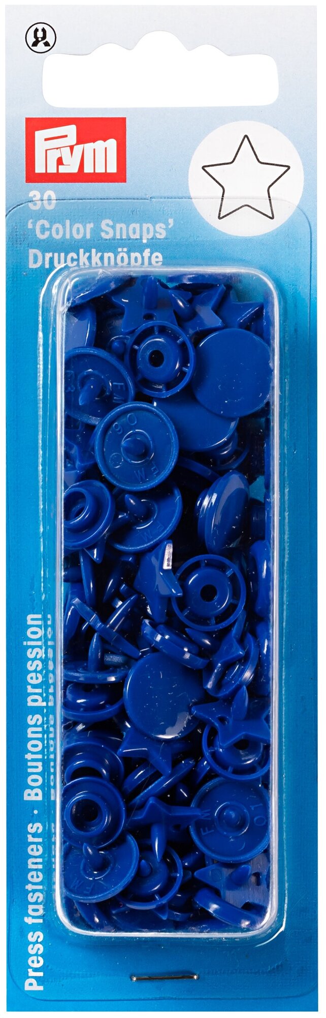 Кнопки Color Snaps, звезда, д.12,4мм, цвет синий 30 шт в уп PRYM 393216