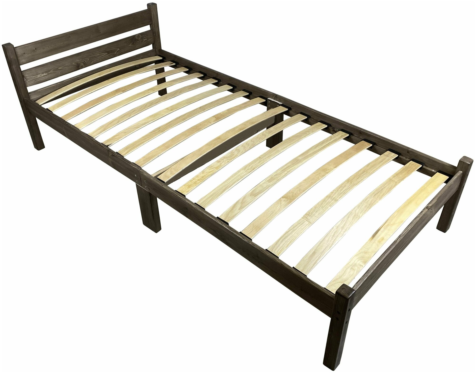 Кровать односпальная с ортопедическим основанием для взрослых из сосны 80х190 см, цвет венге