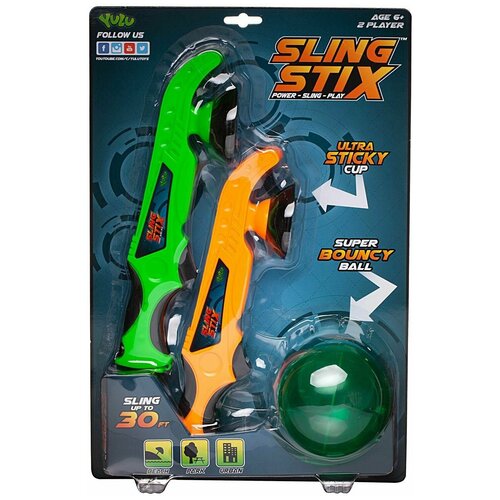 Спортивная игра YULU Sling Stix, в наборе 2 устройства для запуска с присоской, 1 мячик попрыгунчик