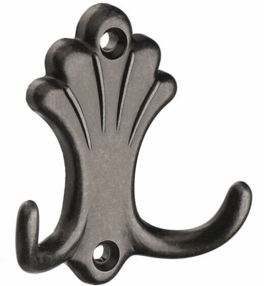 Крючок мебельный KR 0290 BAZ двойной, сталь, цвет старинный чёрный цинк - фотография № 3