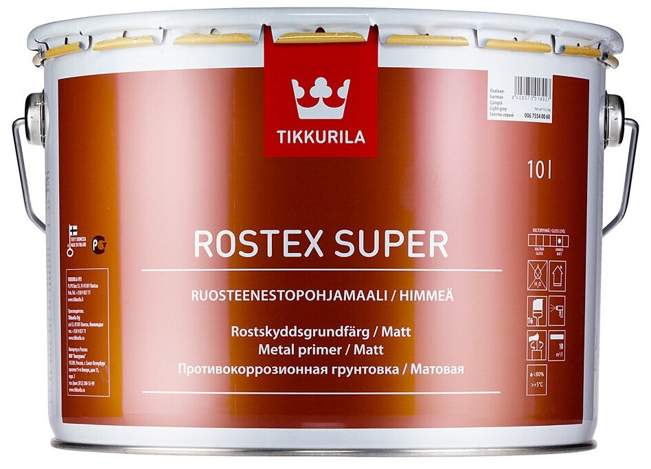 Tikkurila Rostex Super/Тиккурила Ростекс Супер, 10л,светло-серый,грунт антикоррозийный