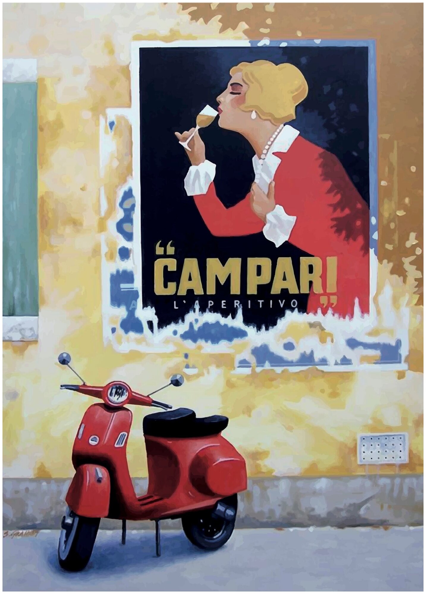 Постер / Плакат / Картина Vespa&Campari 40х50 см в подарочном тубусе