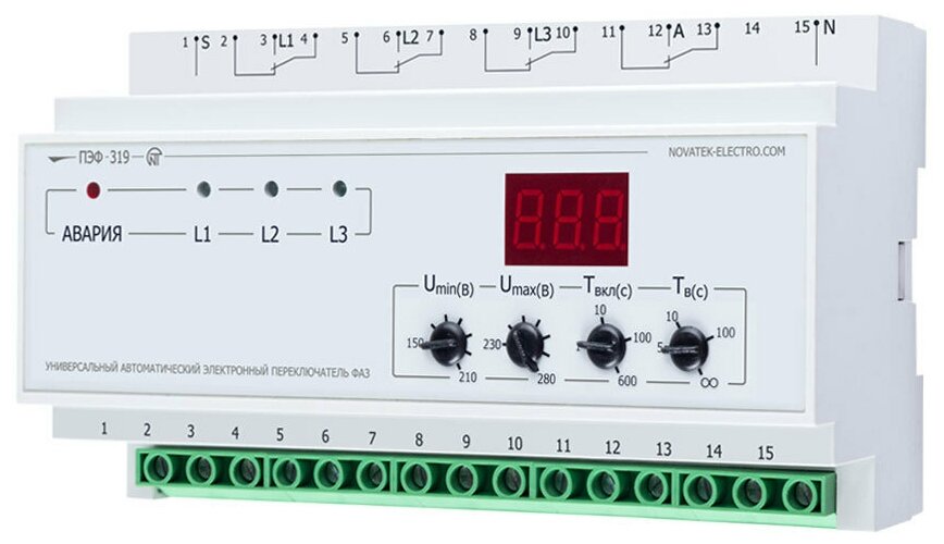 Электронный переключатель фаз ПЭФ-319 Новатек-Электро